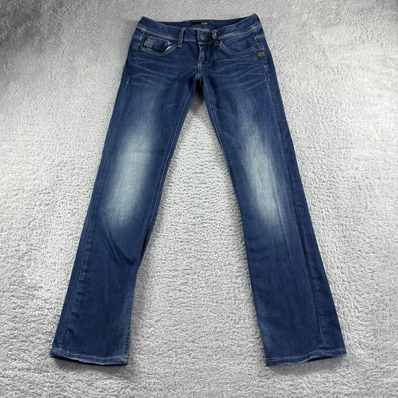 G-Star Raw Jeans‎ Womens 27x28 Long Attacc Straight Dark Wash Fade Whisker - Picture 1 of 15